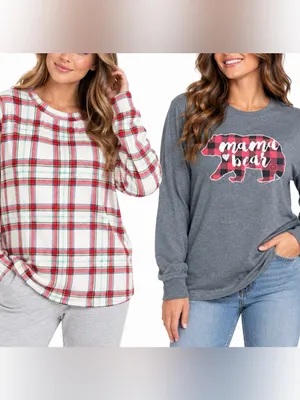 Auden Plaid Sleep Top L & Gildan Mama Bear Long Sleeve Shirt Bundle 2pc thumbnail 2