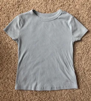 Old Navy Women Short-Sleeve Ribbed Tee in Pale Blue thumbnail 1