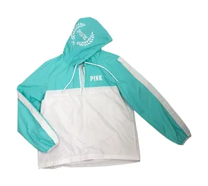 Victoria's Secret PINK Mint Green White Hood Pullover Windbreaker Jacket Medium thumbnail 1