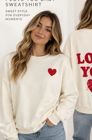 Le Lis I Love You Baby Heart Sweatshirt Ivory Red Size Large NWT thumbnail 1