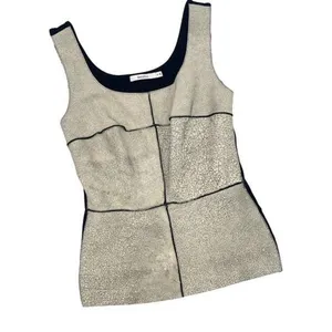 Bailey 44 Giallo Top Womens Mixed Media Cracked Leather Tank Top Black Off White thumbnail 2