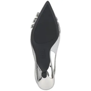 INC International Concepts Slingback Pumps Kitten Heels Silver Crinkle Gray 9.5M thumbnail 8
