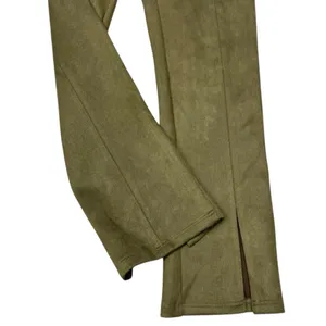 Avec Les Filles Olive Green Faux Suede Slim Pants Split Hem Size Medium thumbnail 7