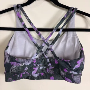 Lululemon Energy Bra Purple Grey Floral Strappy Back Sports Bra Size 8 thumbnail 2