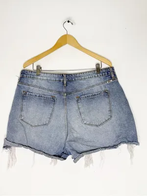 KanCan Distressed Denim Shorts High Rise Rainbow Frayed Raw Hem Size 14 thumbnail 2