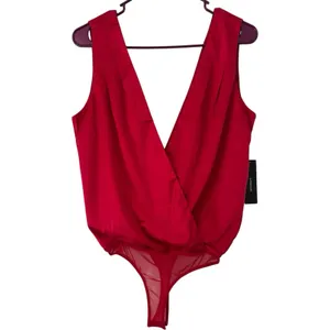 NWT Lulus Prize Winning Red Satin Faux Wrap Bodysuit Size Small thumbnail 4
