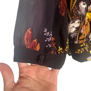 Madewell Black Floral Wrap Style V-Neck Long Sleeve Tie Waist Blouse Women Sz L thumbnail 9