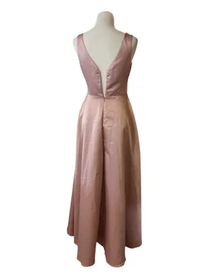 NWT Ever-Pretty Dusty Rose High-Low Satin Formal Dress (US 4 / EU 36) – Sequined Waist & Open V-Back thumbnail 2