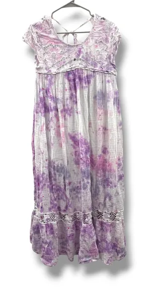 Free People Midi Dress Womens Small Purple Tie Dye Crochet Lace Open Back‎ Boho thumbnail 1