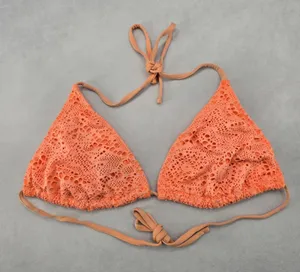 Orange‎ Lace Crochet Eyelet Tie Sports Bra Bikini Bralette Swim Top S Small thumbnail 1