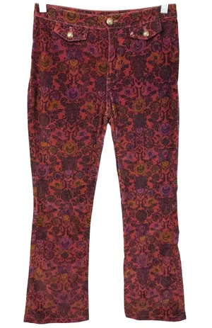 Free People Size 2 Corduroy Flare‎ Pants Burgundy Damask Floral Boho Gothic 1824 thumbnail 1