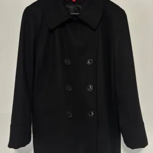 Ann Taylor Anne Klein Black Wool Pea Coat Double-Breasted XL Button Front Notch Lapel Urban thumbnail 4