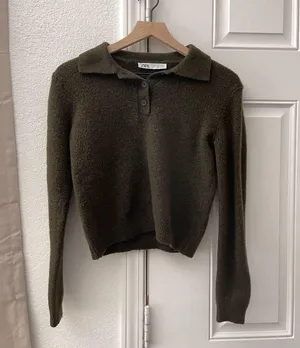 Zara Green Plain Knit Polo Neck Sweater thumbnail 1
