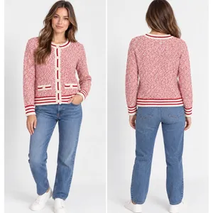Vintage E-Land Club Marled Knit Cardigan Womens M Red White Button Front Varsity thumbnail 2