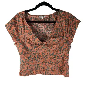 Madewell Womens Amari Top BROKEN ZIPPER Twist Detail Floral Orange Green 4 thumbnail 1
