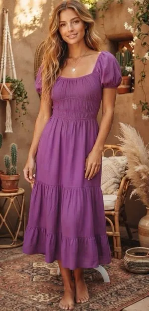 Sim & Sam Midi Linen Blend Milkmaid Peasant Midi Dress - Size Medium thumbnail 1