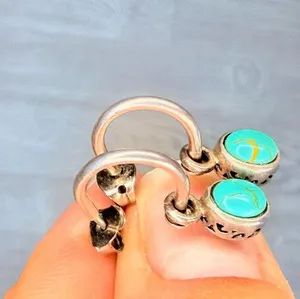 Turquoise tone oval gem dangle earrings in silver tone set Jewlery accessories thumbnail 3