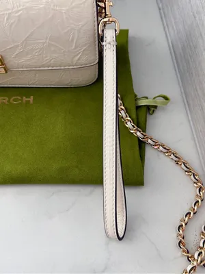 Tory Burch crinkle Cream patent leather Logo Crossbody/wristlet strap Preloved thumbnail 7