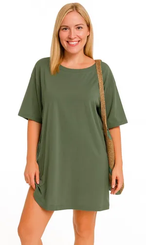 Amazon Green Oversized Mini Dress Short Sleeve thumbnail 1