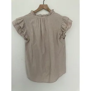 Anne Klein Linen Blend Romantic Coquette Boho Chic Ruffle Cap Sleeve Blouse Top thumbnail 7