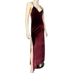 NBD Women’s S Burgundy Wine Velvet In the Deep Slit Sides Low Back Maxi Dress thumbnail 5