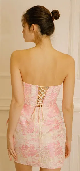 Storia Jacquard Strapless Corset Back Cocktail Dress thumbnail 3