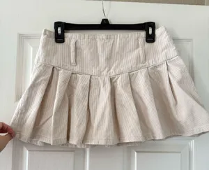 Princess Polly Cream Corduroy Pleated Mini Skirt thumbnail 3