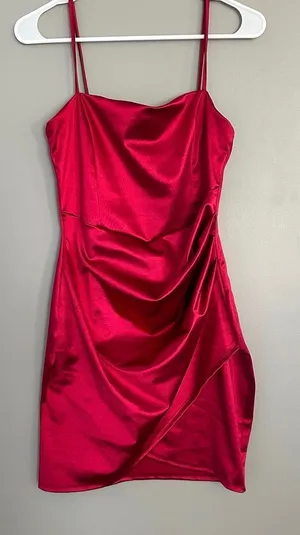 Windsor Red Satin Mini Dress Size Medium thumbnail 1