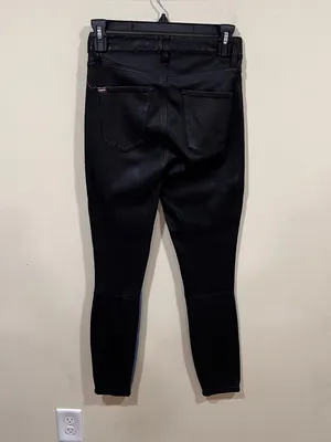 Alice + Olivia jeans blue denim wash two tone black leather a high-rise SZ 26 thumbnail 6