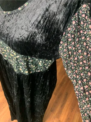 VTG Judy’s Black Velvet Patchwork Whimsigoth 90s Long Sleeve Maxi Dress Dark Rom thumbnail 4