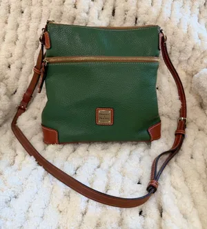 Dooney & Bourke Emerald Green Pebbled Leather Shoulder Bag with Brown Trim thumbnail 1