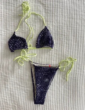 BNWT Free People Michelle patterned blue and green bikini set thumbnail 1
