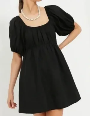 Pomander Place Ares Dress Linen Puff Short Sleeve Mini Black Size Medium thumbnail 1