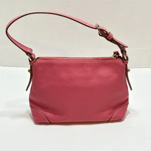 Dooney & Bourke Pink Pebbled Leather Small Shoulder Bag Purse Gold Logo Plate thumbnail 4