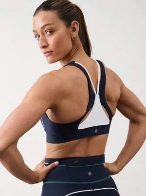 Athleta Flex Spacer Bra Womens Small Blue Longline Sports Active Yoga Workout‎ thumbnail 1