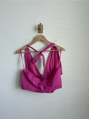 STAUD Kai Crisscross Halter Top Pink Tie Neck Bow Size 10 thumbnail 8