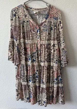 Knox Rose Patchwork Boho Tiered Lace Dress Size S thumbnail 1