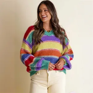 POL Multicolor Striped V-Neck Sweater Women’s Size Large thumbnail 2
