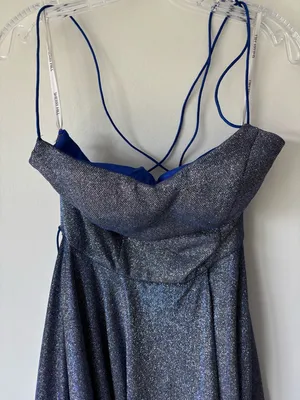 Sherri Hill Formal Royal Blue Silver Glitter Gown Criss Cross Back Prom Gala thumbnail 6