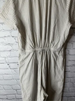 Madewell Cream and Navy Striped Button-Up jumpsuit wide leg size large thumbnail 7