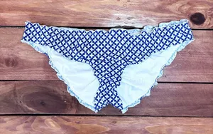 Vintage Y2K Victoria's Secret Blue Geometric Flower Ruffle Bikini Bottom - Large thumbnail 1