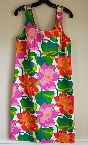Boden Multicolor Floral Print Dress - White, Green, Teal & Orange Size 12L thumbnail 1