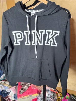 PINK Victoria’s Secret Black Logo Pullover Hoodie Sweatshirt Size Medium thumbnail 3