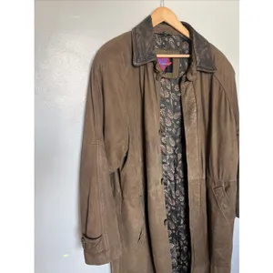Vintage Verducci Ital Brown Leather Suede Trench Coat With Slit In Back SZ Small thumbnail 3