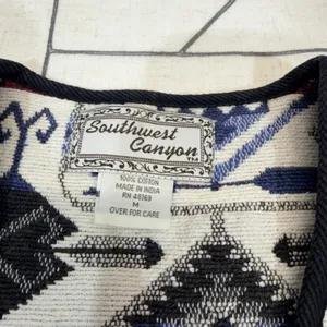 Southwest Canyon Geometric Jacquard Vest M Blue‎ VTG 90s Western Crop Aztec thumbnail 6