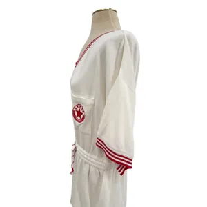 Anthropologie Waffle Knit Romper Varsity Stripe Deep V‎ Back White Red Large thumbnail 8