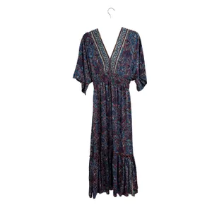 Natural Life Celia Maxi Dress XS Paisley Boho Smocked Kimono Sleeve Blue Red thumbnail 3
