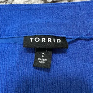 Torrid 2X Blue Lace-Up Crinkle‎ Gauze Blouse Top Minimalist Coastal Boho Resort thumbnail 4