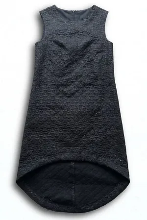 Black Quilted High Low Sleeveless Dress Geometric Textured Evening Gown thumbnail 1
