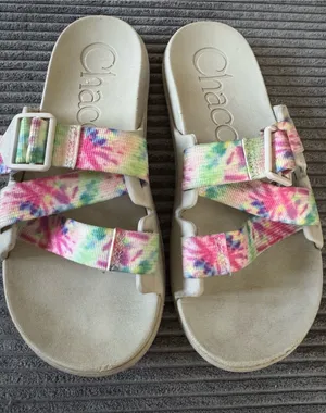 Chacos Women’s Size 10 Chillos Slide Sandals Light Tiedye Strappy thumbnail 1